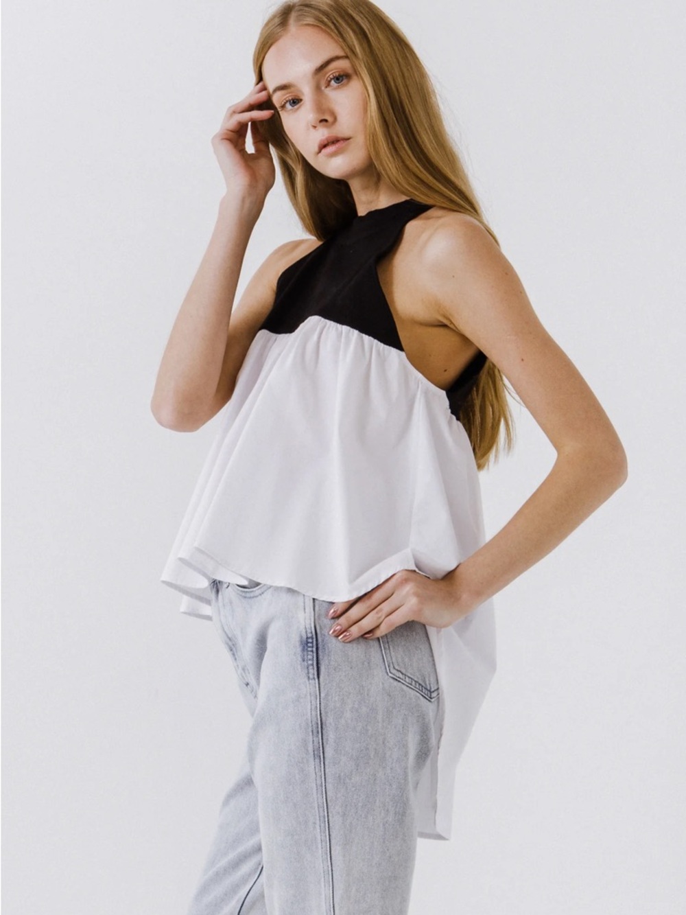English Factory Halter Neck Top Blouse Black White XS Tank Sleeveless